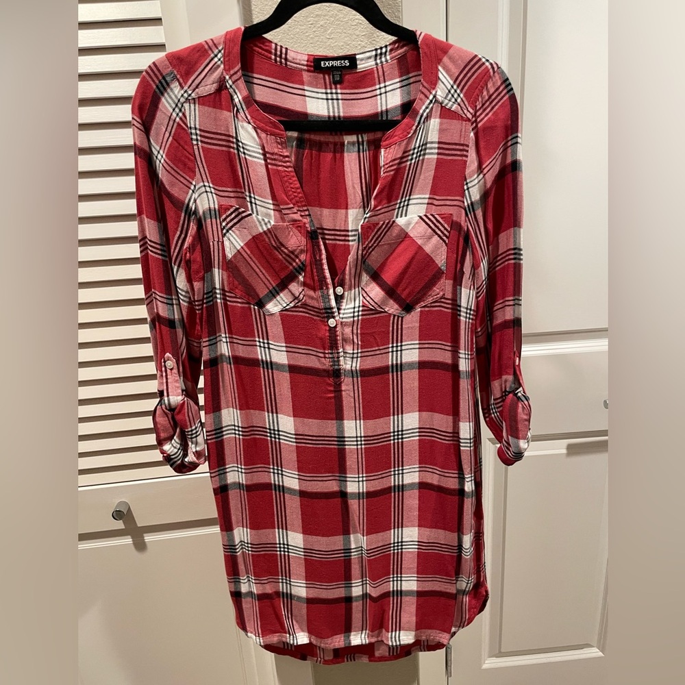 Express Plaid Shirt Dress XXS